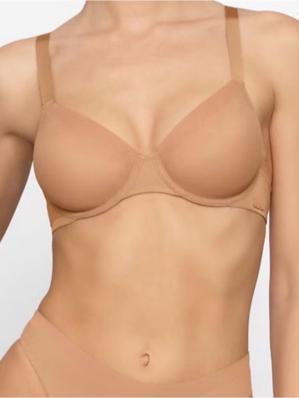 SKIMS No Show Molded Unlined Demi Sheer Bra Braless Look in Sienna 34B NWT